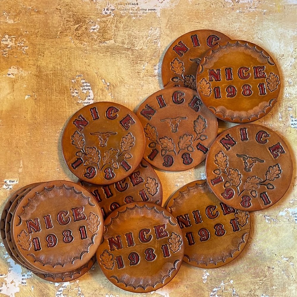 JN Hiatt Hand Tooled Vintage Coaster Set